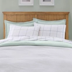 New Haven Reversible 3-Piece Sea Breeze Green and White Double Cloth Gauze Cotton Full/Queen Duvet Cover Set by Home Decorators Collection -Better Trends Sales Store home decorators collection bedding sets duv q mus 66 1000