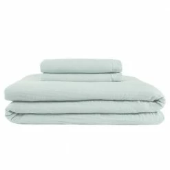 New Haven Reversible 3-Piece Sea Breeze Green and White Double Cloth Gauze Cotton Full/Queen Duvet Cover Set by Home Decorators Collection -Better Trends Sales Store home decorators collection bedding sets duv q mus a0 1000