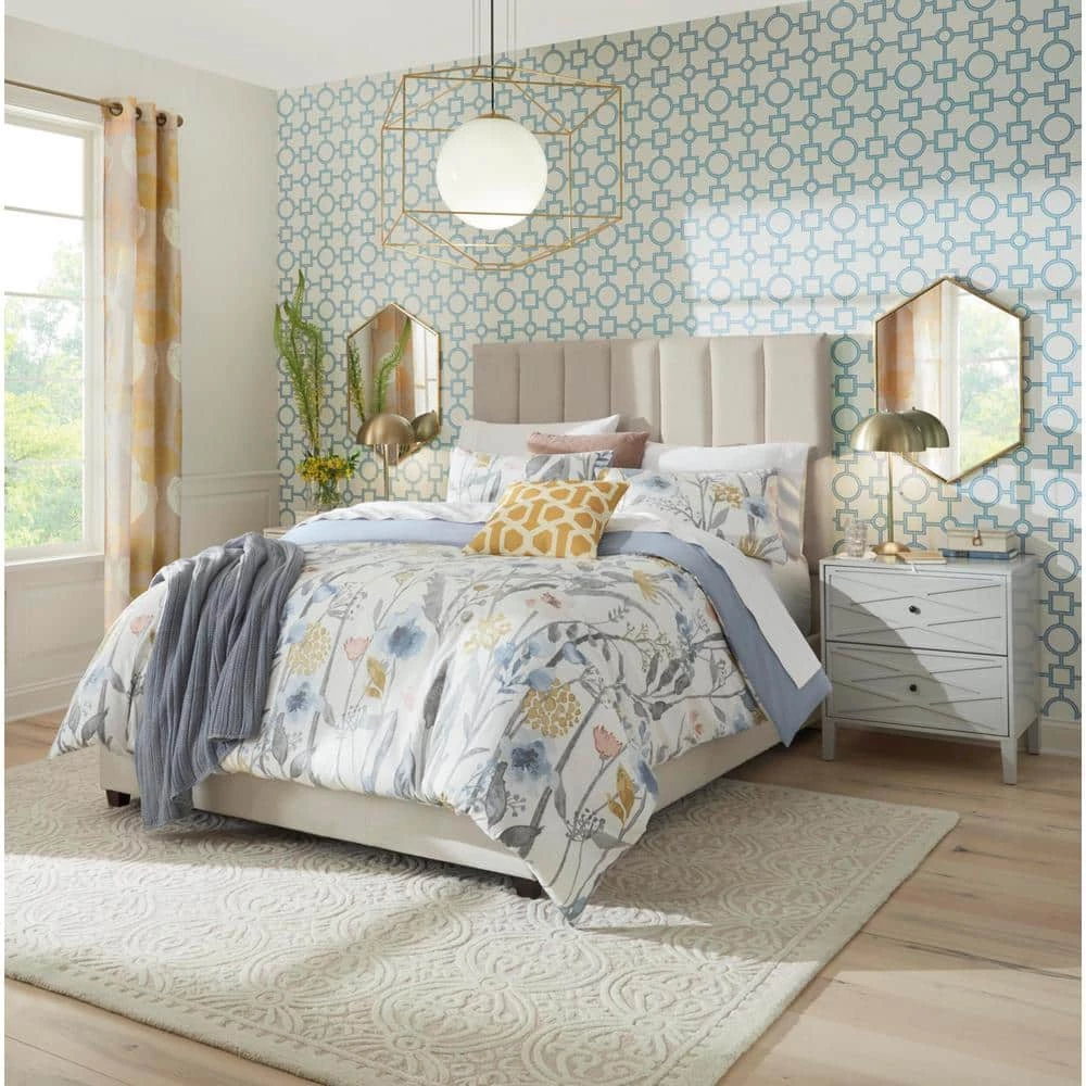 Purcell 3-Piece Washed Denim Botanical King Duvet Cover Set by Home Decorators Collection 11 Purcell 3-Piece Washed Denim Botanical King Duvet Cover Set by Home Decorators Collection - Image 9