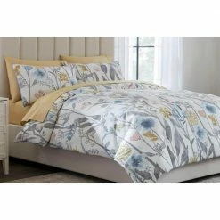Purcell 3-Piece Washed Denim Botanical King Duvet Cover Set by Home Decorators Collection
