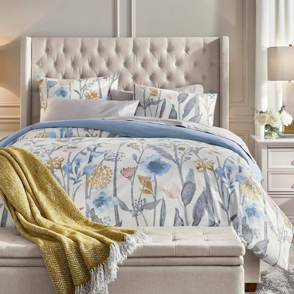 Purcell 3-Piece Washed Denim Botanical King Duvet Cover Set by Home Decorators Collection 8 Purcell 3-Piece Washed Denim Botanical King Duvet Cover Set by Home Decorators Collection - Image 6