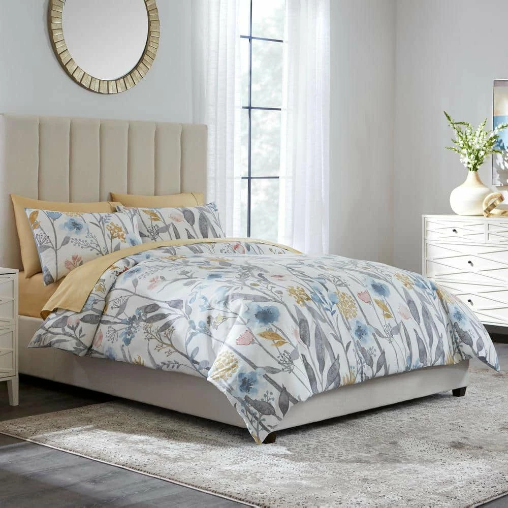 Purcell 3-Piece Washed Denim Botanical King Duvet Cover Set by Home Decorators Collection 9 Purcell 3-Piece Washed Denim Botanical King Duvet Cover Set by Home Decorators Collection - Image 7