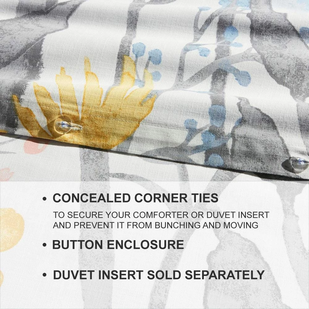 Purcell 3-Piece Washed Denim Botanical King Duvet Cover Set by Home Decorators Collection 6 Purcell 3-Piece Washed Denim Botanical King Duvet Cover Set by Home Decorators Collection - Image 4