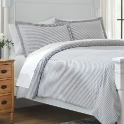 Ada 3-Piece Gray and White Stripe Cotton King Duvet Cover Set by Home Decorators Collection