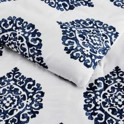 Lenora 3-Piece Blue and White Medallion Sateen King Comforter Set by Home Decorators Collection -Better Trends Sales Store home decorators collection bedding sets kekgexmd 40 1000