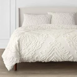 Fairhaven 3-Piece Ivory Textured Medallion Cotton King Duvet Cover Set by Home Decorators Collection