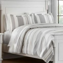Arden 3-Piece White and Gray Textured Stripe King Comforter Set by Home Decorators Collection