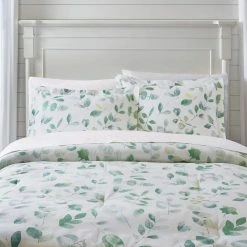 Viola 3-Piece Green and White Watercolor Botanical Cotton Full/Queen Comforter Set by Home Decorators Collection
