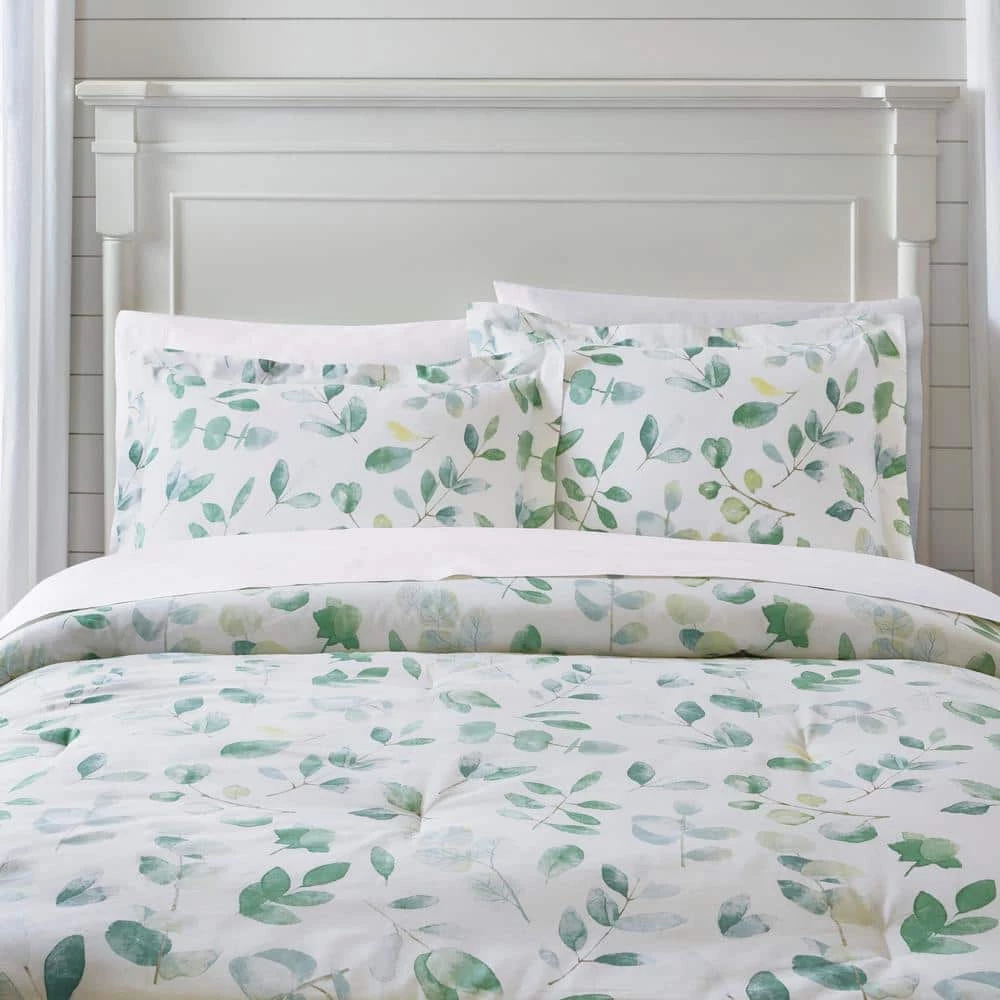 Viola 3-Piece Green and White Watercolor Botanical Cotton Full/Queen Comforter Set by Home Decorators Collection 3 Viola 3-Piece Green and White Watercolor Botanical Cotton Full/Queen Comforter Set by Home Decorators Collection