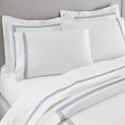 300 Thread Count Cotton White and Steel Blue Hotel Embroidered Border 4-Piece California King Sheet Set by Home Decorators Collection -Better Trends Sales Store home decorators collection sheet sets sb ck sht a0 1000