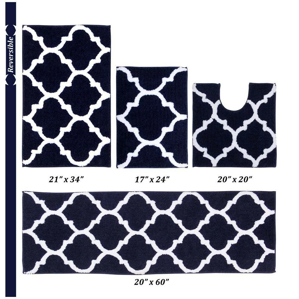 Marrakesh Collection 4 Piece Navy 100% Polyester Bath Rug Set - (17" x 24" : 20" x 20" : 21" x 34" : 20" x 60") by Better Trends 4 Marrakesh Collection 4 Piece Navy 100% Polyester Bath Rug Set - (17" x 24" : 20" x 20" : 21" x 34" : 20" x 60") by Better Trends - Image 2