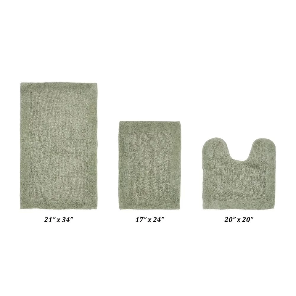 Edge Collection Green 100% Cotton Rectangle 3-Piece Bath Rug Set by Better Trends 3 Edge Collection Green 100% Cotton Rectangle 3-Piece Bath Rug Set by Better Trends