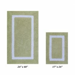 Hotel Collection Sage/White (17" x 24" : 24" x 40") 100% Cotton 2 Piece Bath Rug Set by Better Trends