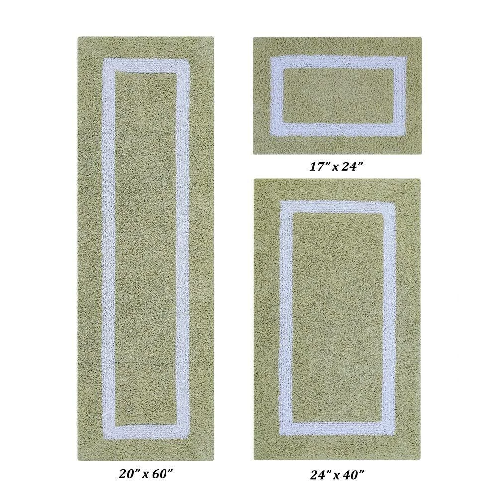 Hotel Collection Sage/White (17" x 24" : 24" x 40" : 20" x 60") 100% Cotton 3 Piece Bath Rug Set by Better Trends 3 Hotel Collection Sage/White (17" x 24" : 24" x 40" : 20" x 60") 100% Cotton 3 Piece Bath Rug Set by Better Trends