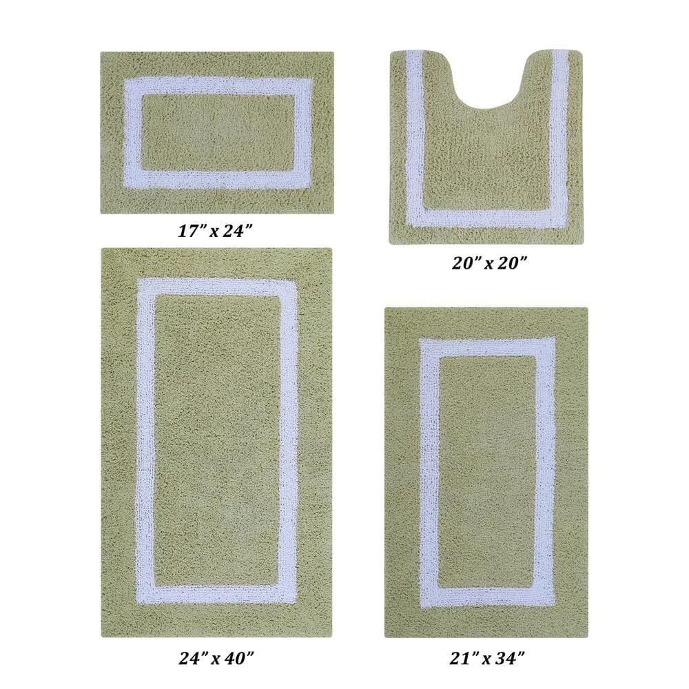 Hotel Collection Sage/White 100% Cotton 4 Piece Bath Rug Set by Better Trends 3 Hotel Collection Sage/White 100% Cotton 4 Piece Bath Rug Set by Better Trends