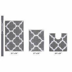 Marrakesh Collection 3-Piece Silver 100% Polyester 17 in. x 24 in., 20 in. x 20 in., 21 in. x 34 in. Bath Rug Set by Better Trends