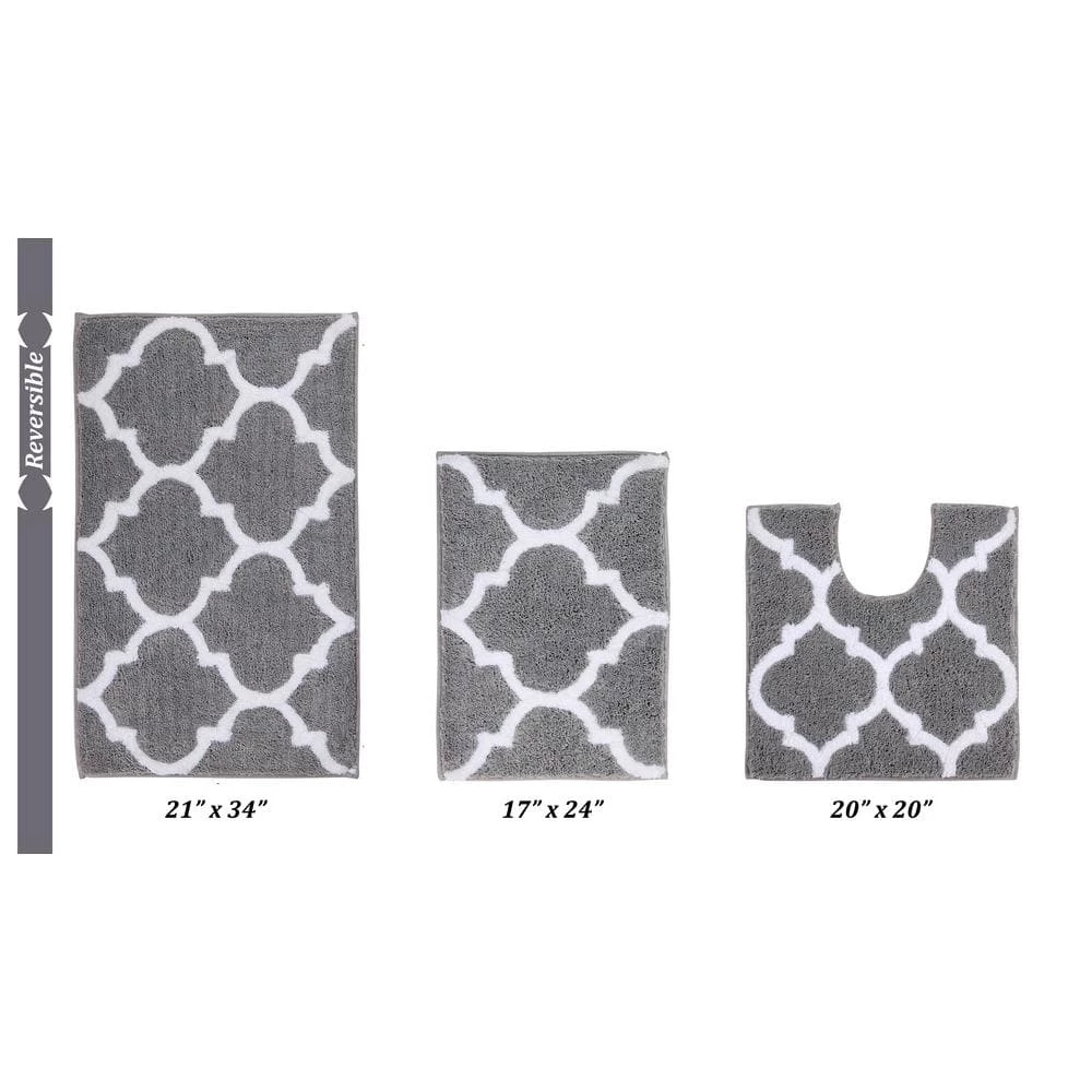 Marrakesh Collection 3-Piece Silver 100% Polyester 17 in. x 24 in., 20 in. x 20 in., 21 in. x 34 in. Bath Rug Set by Better Trends 3 Marrakesh Collection 3-Piece Silver 100% Polyester 17 in. x 24 in., 20 in. x 20 in., 21 in. x 34 in. Bath Rug Set by Better Trends