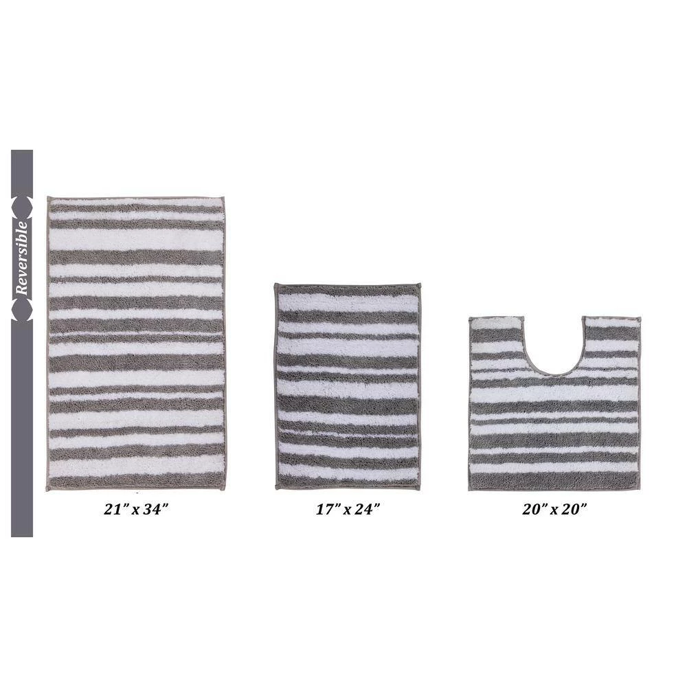 Marrakesh Collection 3-Piece Silver 100% Polyester 17 in. x 24 in., 20 in. x 20 in., 21 in. x 34 in. Bath Rug Set by Better Trends 5 Marrakesh Collection 3-Piece Silver 100% Polyester 17 in. x 24 in., 20 in. x 20 in., 21 in. x 34 in. Bath Rug Set by Better Trends - Image 3