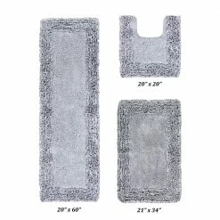 Shaggy Border Collection 3 Piece Silver 100% Cotton Bath Rug Set - (20" x 20" : 21" x 34" : 20" x 60") by Better Trends