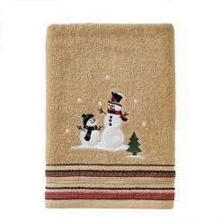 Rustic Plaid Snowman Bath Towel, wheat, cotton by SKL Home