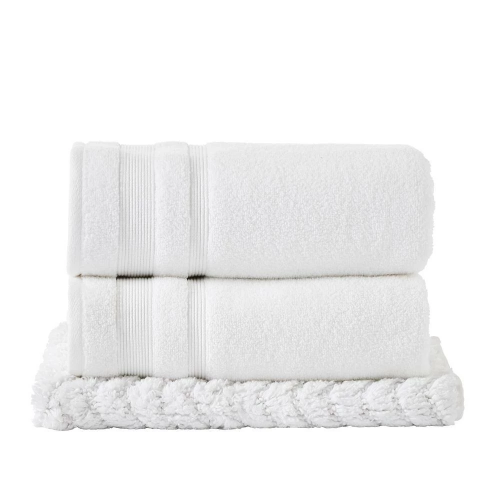 Chelsea Collection White Chevron Pattern 100% Cotton Rectangle 3-Piece Bath Rug and Towel Set by Better Trends 5 Chelsea Collection White Chevron Pattern 100% Cotton Rectangle 3-Piece Bath Rug and Towel Set by Better Trends - Image 3