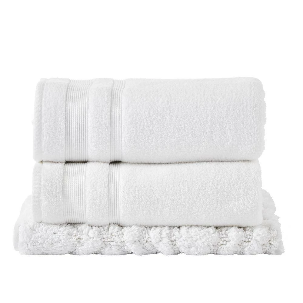 Trier Collection White 100% Cotton Rectangle 3-Piece Bath Rug and Towel Set by Better Trends 5 Trier Collection White 100% Cotton Rectangle 3-Piece Bath Rug and Towel Set by Better Trends - Image 3