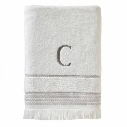 Casual Monogram Letter C Bath Towel, white, cotton by SKL Home
