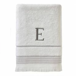 Casual Monogram Letter E Bath Towel, white, cotton by SKL Home