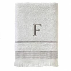 Casual Monogram Letter F Bath Towel, white, cotton by SKL Home