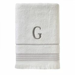Casual Monogram Letter G Bath Towel, white, cotton by SKL Home
