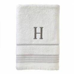 Casual Monogram Letter H Bath Towel, white, cotton by SKL Home