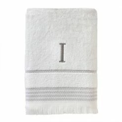 Casual Monogram Letter I Bath Towel, white, cotton by SKL Home