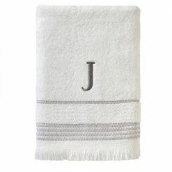 Casual Monogram Letter J Bath Towel, white, cotton by SKL Home
