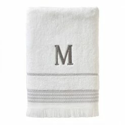 Casual Monogram Letter M Bath Towel, white, cotton by SKL Home