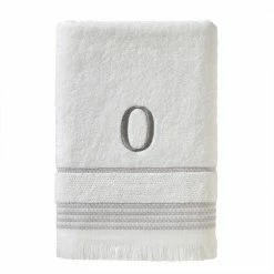 Casual Monogram Letter O Bath Towel, white, cotton by SKL Home