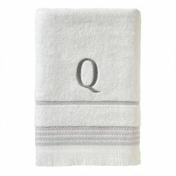 Casual Monogram Letter Q Bath Towel, white, cotton by SKL Home