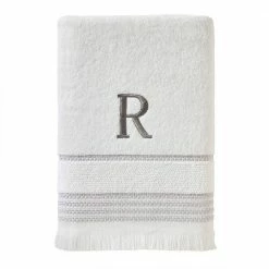 Casual Monogram Letter R Bath Towel, white, cotton by SKL Home