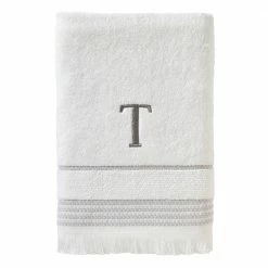Casual Monogram Letter T Bath Towel, white, cotton by SKL Home