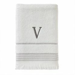 Casual Monogram Letter V Bath Towel, white, cotton by SKL Home