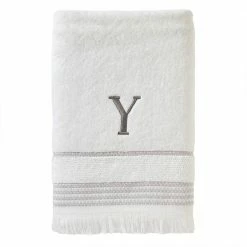 Casual Monogram Letter Y Bath Towel, white, cotton by SKL Home