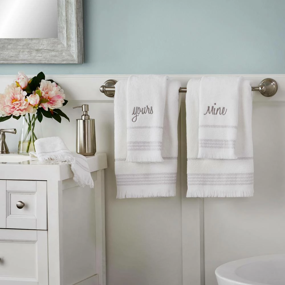 Casual Mine & Yours 2 Piece Hand Towel Set, white, cotton by SKL Home 5 Casual Mine & Yours 2 Piece Hand Towel Set, white, cotton by SKL Home - Image 3