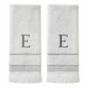 Casual Monogram Letter E Hand Towel 2 piece set, white, cotton by SKL Home