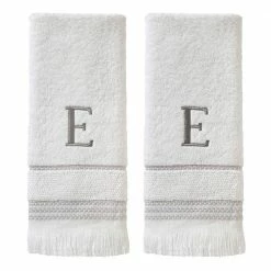 Casual Monogram Letter E Hand Towel 2 piece set, white, cotton by SKL Home