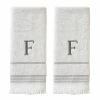 Casual Monogram Letter F Hand Towel 2 piece set, white, cotton by SKL Home