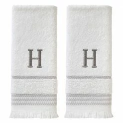Casual Monogram Letter H Hand Towel 2 piece set, white, cotton by SKL Home