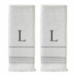 Casual Monogram Letter L Hand Towel 2 piece set, white, cotton by SKL Home