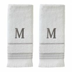 Casual Monogram Letter M Hand Towel 2 piece set, white, cotton by SKL Home