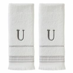 Casual Monogram Letter U Hand Towel 2 piece set, white, cotton by SKL Home